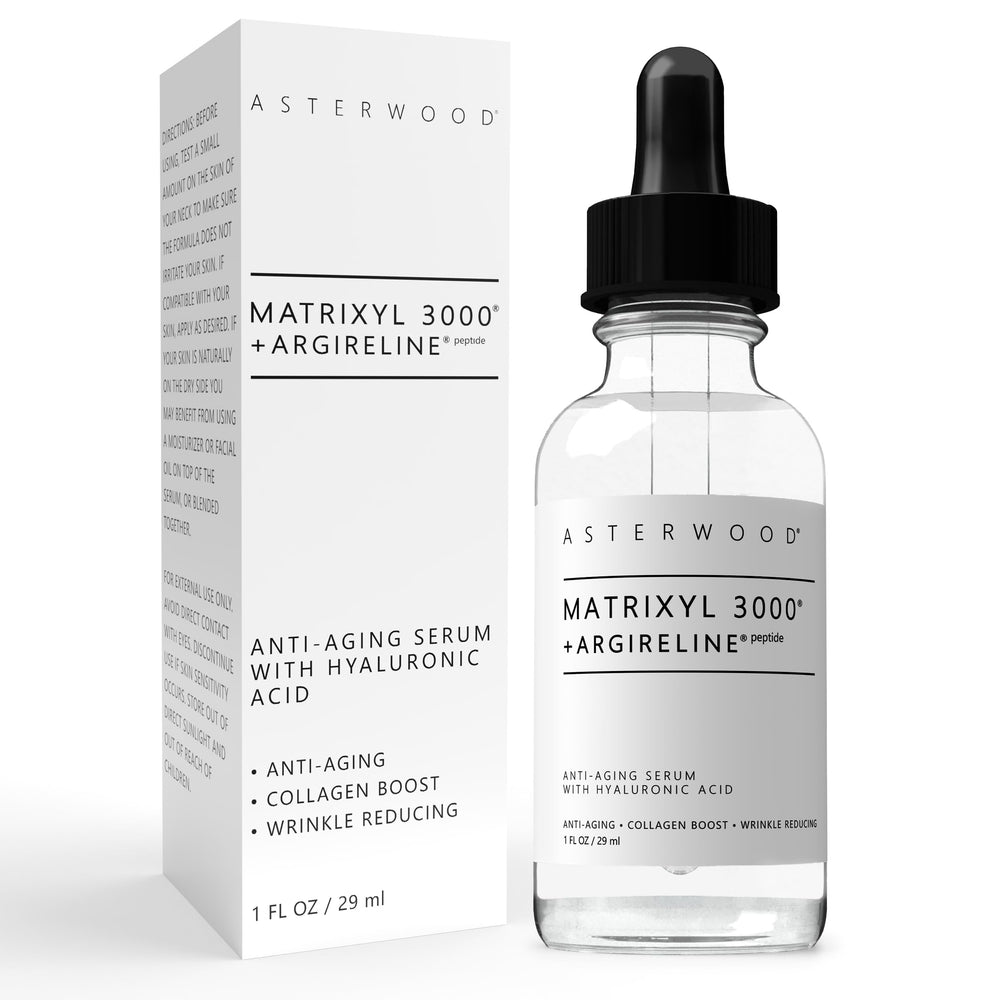 Asterwood Matrixyl 3000 + Argireline serum bottle for daily anti-aging care