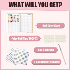 ASTONFOG 360 nail tips swatches shown in the book for easy color comparison