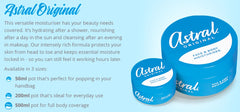 Astral Original moisturizer in use, offering smooth, nourished skin after application.