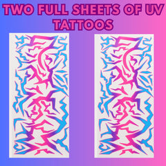 ASVP Shop UV Shine neon glow tattoos for chest and shoulders offer striking night-time visibility