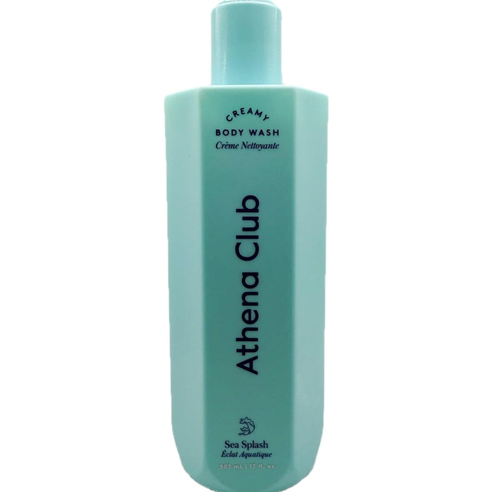 Athena Club Sea Splash bottle label highlights a gentle, skin-friendly cleanser