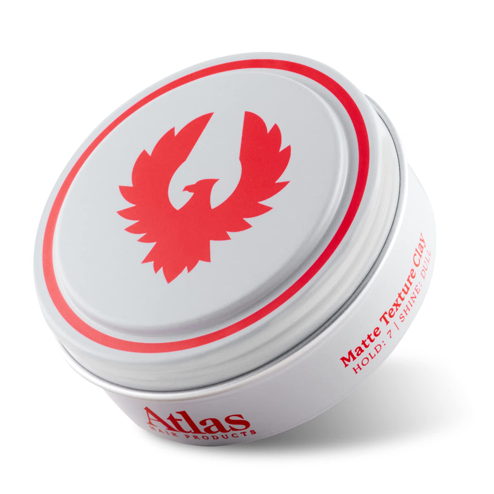 Atlas Matte Texture Clay packaging in a compact travel jar showing brand and design