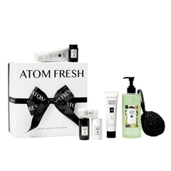 Atom Fresh Laboratory gift-set-zesty-sage-packaging showcases a complete body care collection for gifting.