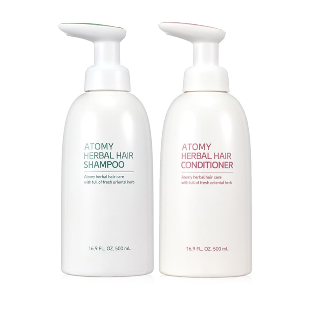 A.t.o.m.y Herbal Shampoo bottle close-up for a nourishing cleanse of hair and body.