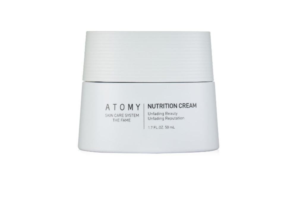 ATOMY The Fame Nutrition Cream jar highlights rich moisturizing texture for daily hydration.