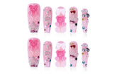 Atuhua 24Pcs handmade press-on nails with 3D pink crystals for a salon-like finish