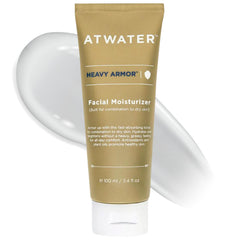 ATWATER Heavy Armor facial moisturizer label close-up on premium packaging