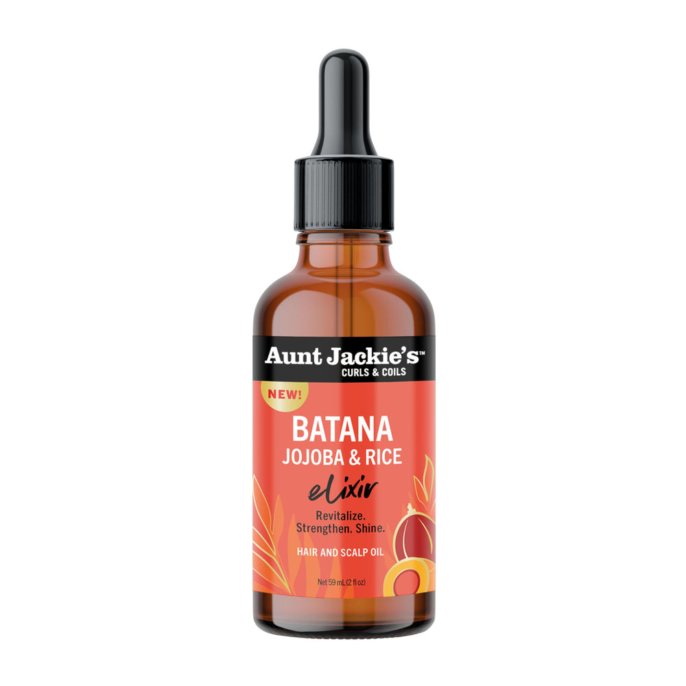 Aunt Jackie's Batana Oil bottle provides hydration for softer, shinier hair