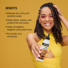 Aunt Jackie's Biotin Honey Strengthen Moisturize Scalp bottle supports moisture retention and shine