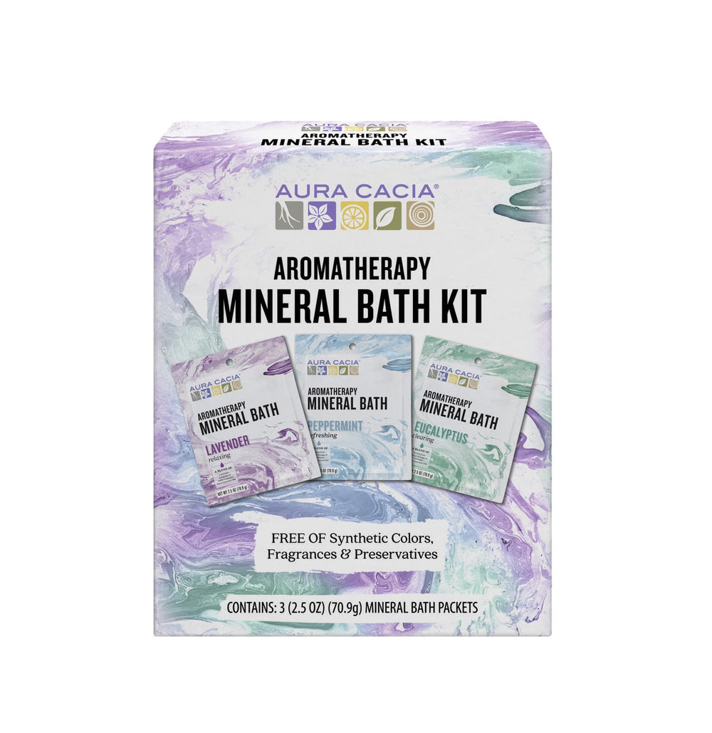 Aura Cacia lavender mineral bath packet for relaxation and calm soak