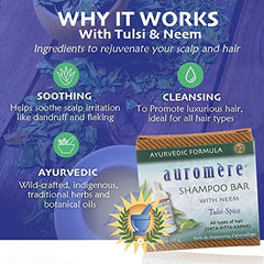 Auromere neem-infused bar supports hair care with traditional Ayurvedic strength.