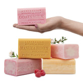 Australian Botanical Goats Milk Raspberry soap delivers gentle cleansing with fruity aroma.