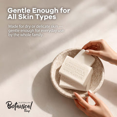 Australian Botanical Goat Milk Soap packaging with eight bars, versatile gifting.