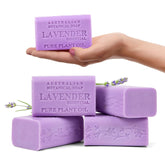 Australian Botanical Soap Lavender with Essential Oil close-up showing calming lavender aroma.
