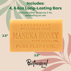 Australian Botanical Soap Manuka Honey with Jojoba Bar pack highlights four luxury bars for routine care.