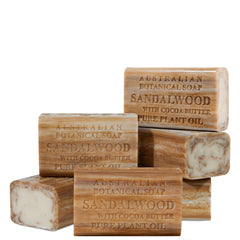 Australian Botanical Soap sandalwood bar close-up with creamy lather for daily cleansing.
