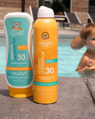 Australian Gold product in use on skin showing broad spectrum coverage