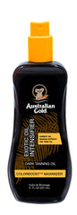 Australian Gold Exotic Tanning Oil bottle showing a non-greasy, fast-absorbing formula for a deeper tan.
