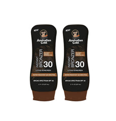 Australian Gold SPF 30 lotion bottle with instant bronzer for a radiant glow