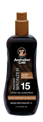 Australian Gold spray gel bronzer bottle for instant glow and hydration