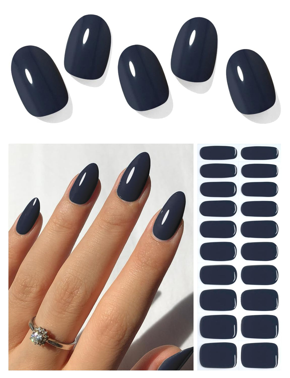AutyaMee semi-cured nail strips in dark grey blue kit for at-home salon results
