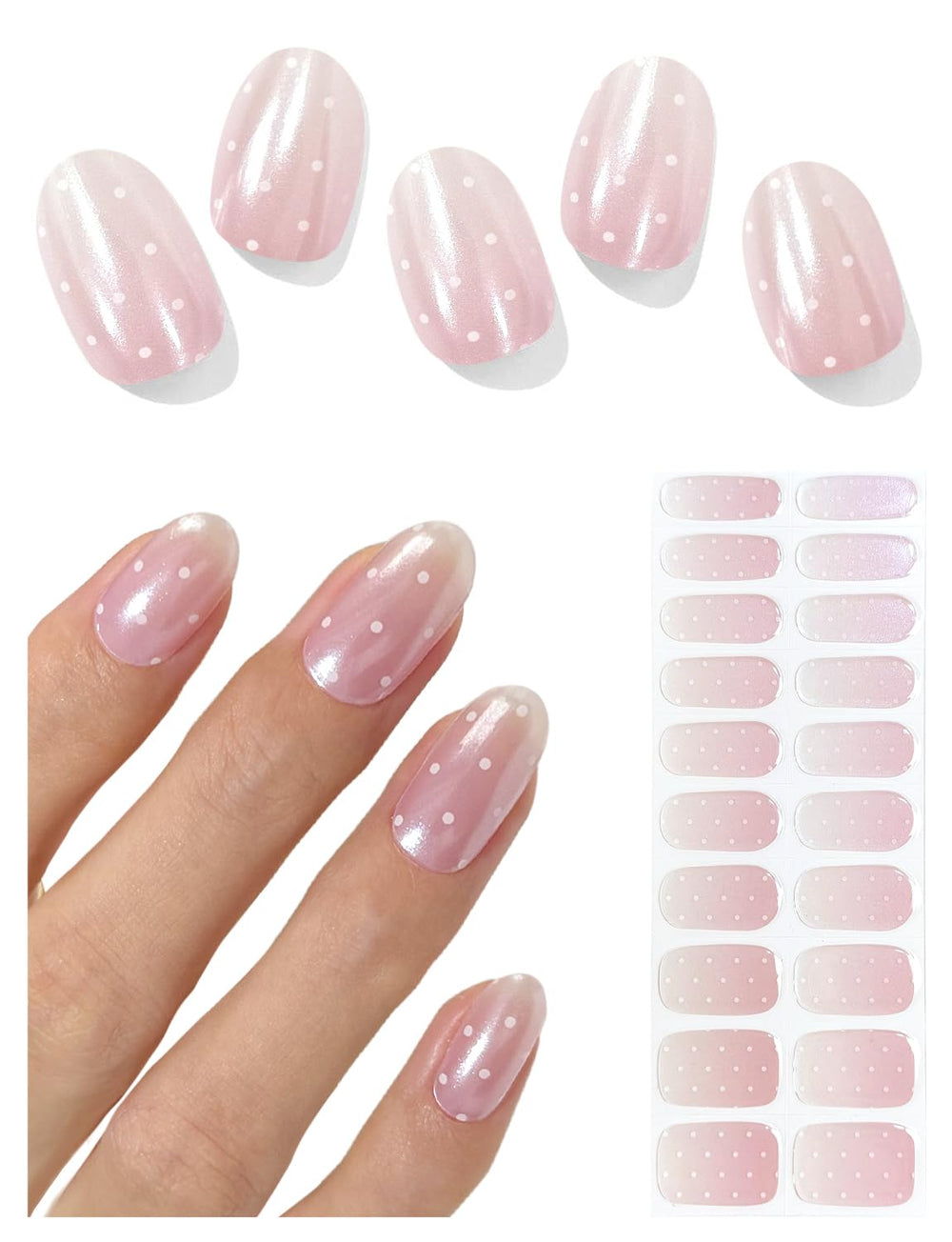AutyaMee white polka dot gel nail strip for quick salon‑grade nails at home.