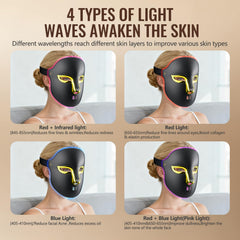 Auxoliev red light on cheek demonstrates deep penetration for potential anti-aging effects.