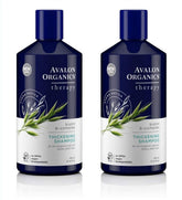 Avalon Organics Biotin B-Complex Thickening Shampoo bottle label closeup for brand recognition.