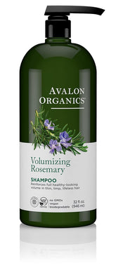 Avalon Organics Rosemary Shampoo bottle showing vegan formula for volumizing fine hair