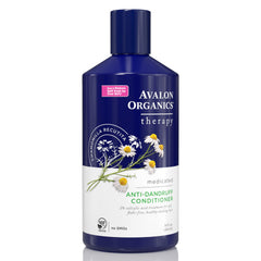 Avalon Organics Therapy medicated anti-dandruff conditioner bottle, promotes flake-free hair with natural ingredients.