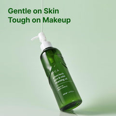 Pouring AVCA Green Herb Blackhead Cleansing Oil shows smooth, clean application.