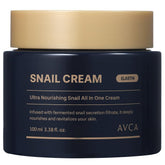 AVCA Snail Mucin Face Cream 100ml bottle highlights hydrating formula for smoother skin
