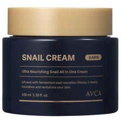 AVCA Snail Mucin Face Cream 100ml bottle highlights hydrating formula for smoother skin