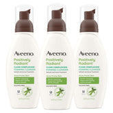 Aveeno Clear Complexion foaming cleanser bottle shows an oil-free formula for breakout-prone skin.