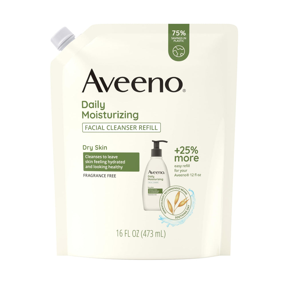 Aveeno daily moisturizing facial cleanser refill pouch ready for convenient reloading