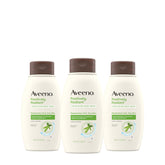 Aveeno Positively Radiant exfoliating wash bottle highlighting soy extract for radiant skin