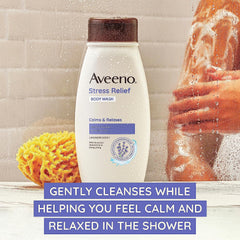 Prebiotic oat formula highlights skin nourishment in Aveeno wash.