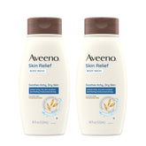 Aveeno Skin Relief Fragrance-Free Body Wash bottle front view for sensitive skin.
