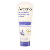 Aveeno Stress Relief lotion with lavender scent tube showing calming use case