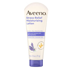 Aveeno Stress Relief lotion with lavender scent tube showing calming use case