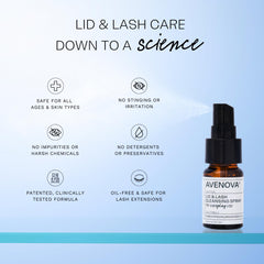 Avenova eyelid and lash cleanser application demonstrating a gentle sweep
