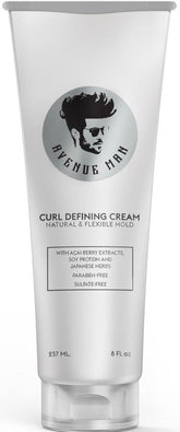 Avenue Man Curl Defining Cream jar showing a smooth, flexible hold for all hair types.