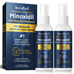 AVITAPURE 5% Minoxidil spray pump for precise application and rapid drying.