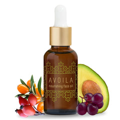 AVOILA Organic Face Oil bottle pour delivering rapid hydration and dewy glow.