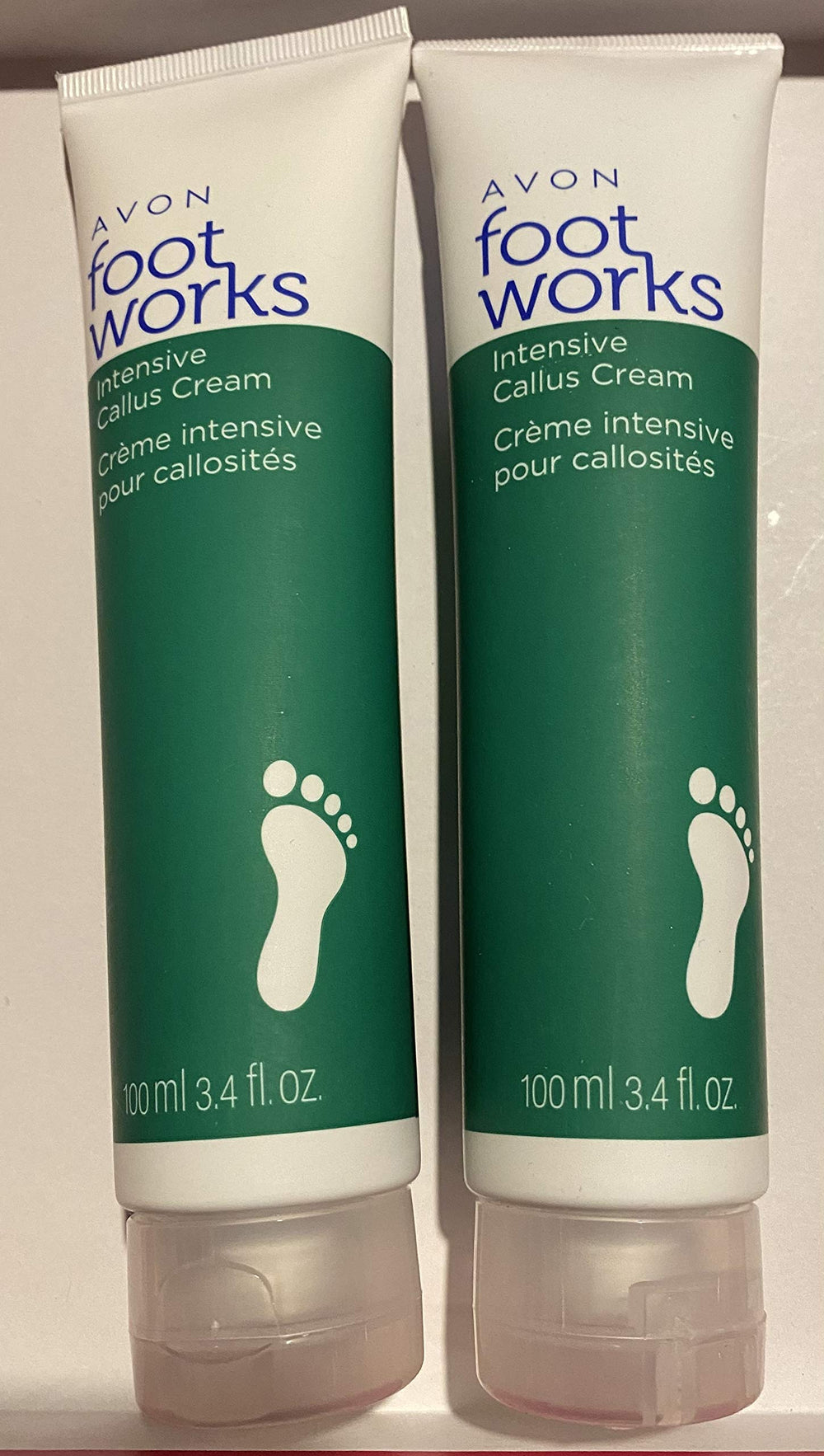AVON Peppermint Foot Works 2-pack cream tub for intensive callus care and soft skin.
