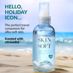 AVON Skin So Soft Original Dry Oil Spray being applied for smooth hydration