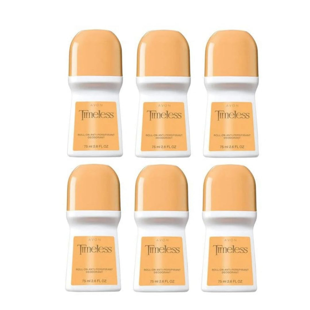 AVON Timeless roll-on deodorant bottle showing scent and long-lasting protection.