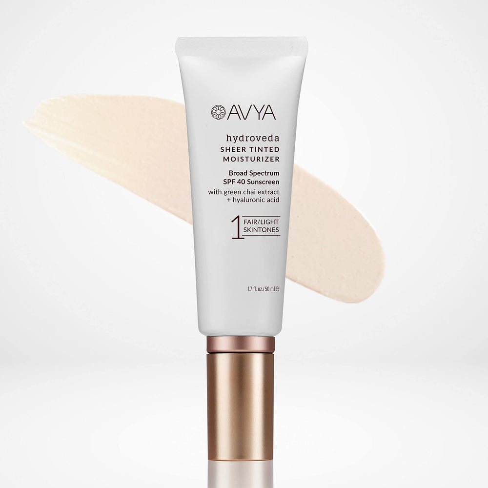 AVYA SPF 40 bottle showcases sheer tint and lightweight hydration.