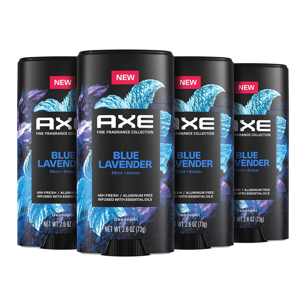 AXE Blue Lavender deodorant stick 4-count package delivering all-day freshness.