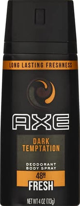AXE Dark Temptation bottle showcases chocolate and amber notes for daily confidence.